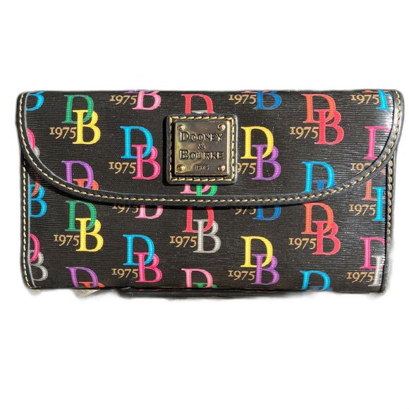 Dooney & Bourke Retro Clutch Wallet DB 1975 Black Multi Color EUC - Picture 1 of 8